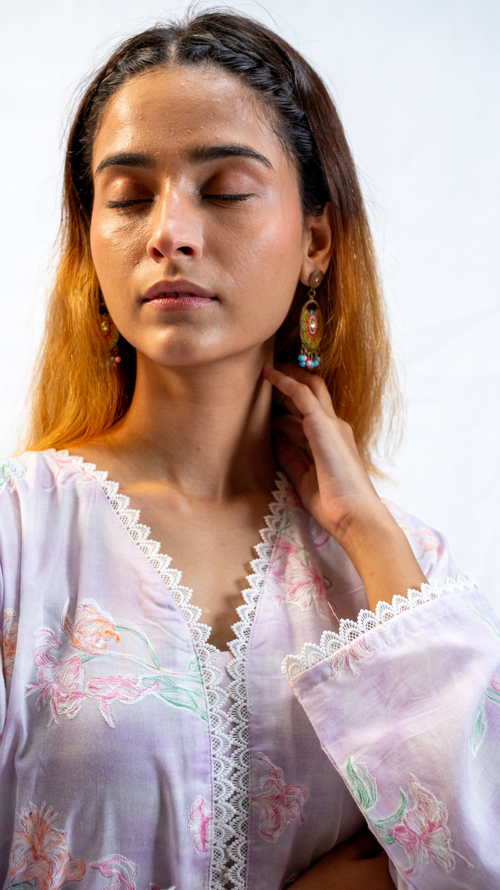 chikankari long kameez
