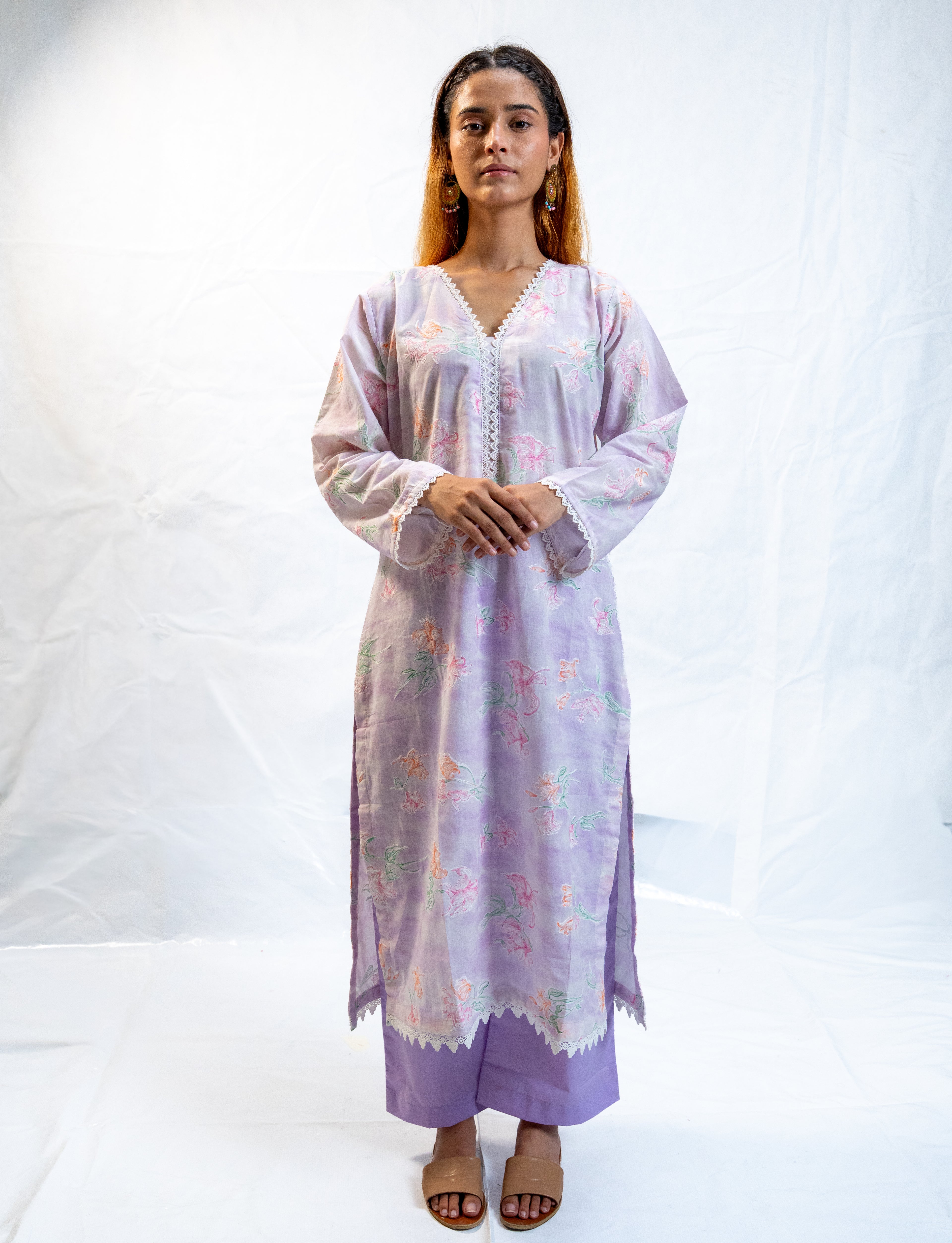 chikankari long kameez