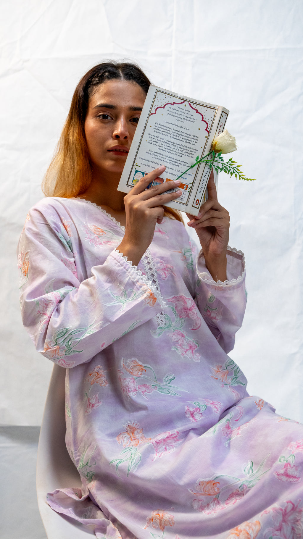 chikankari long kameez