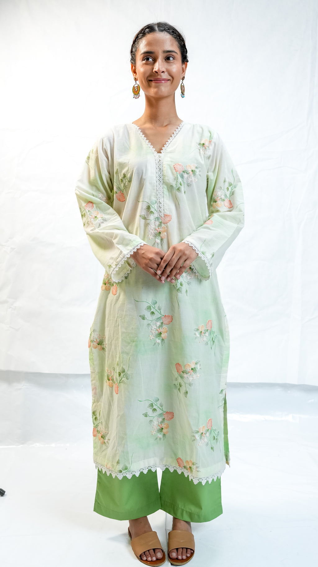 chikankari long kameez