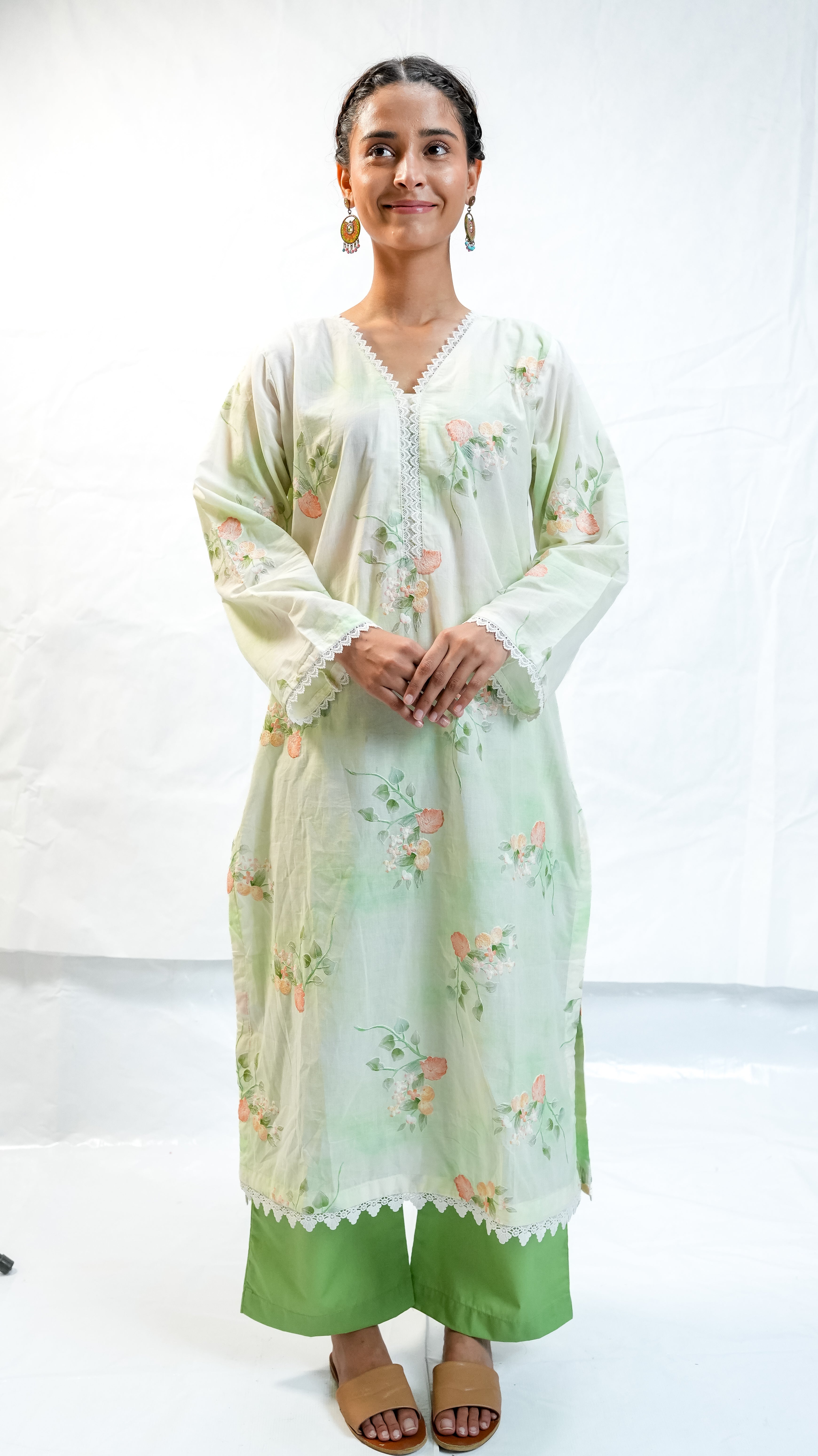 chikankari long kameez