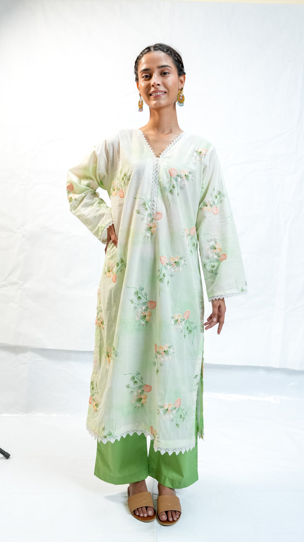 chikankari long kameez