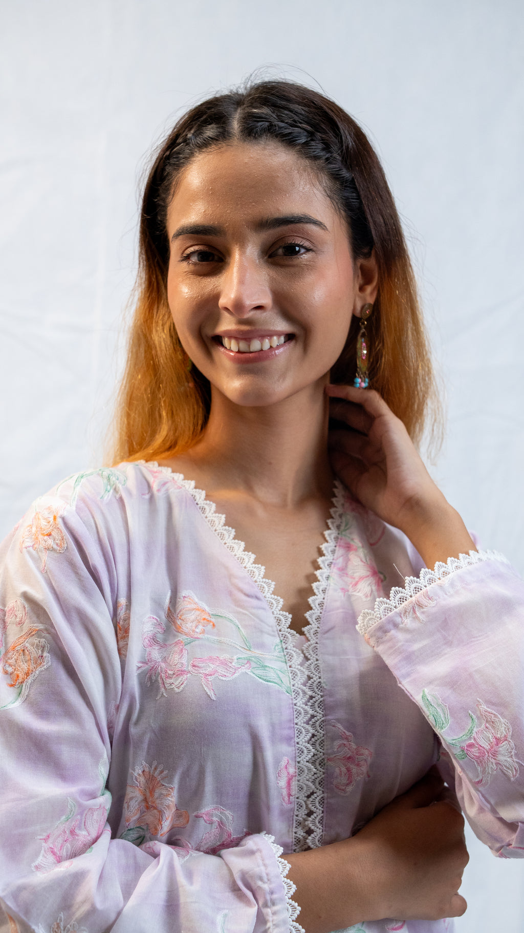 chikankari long kameez