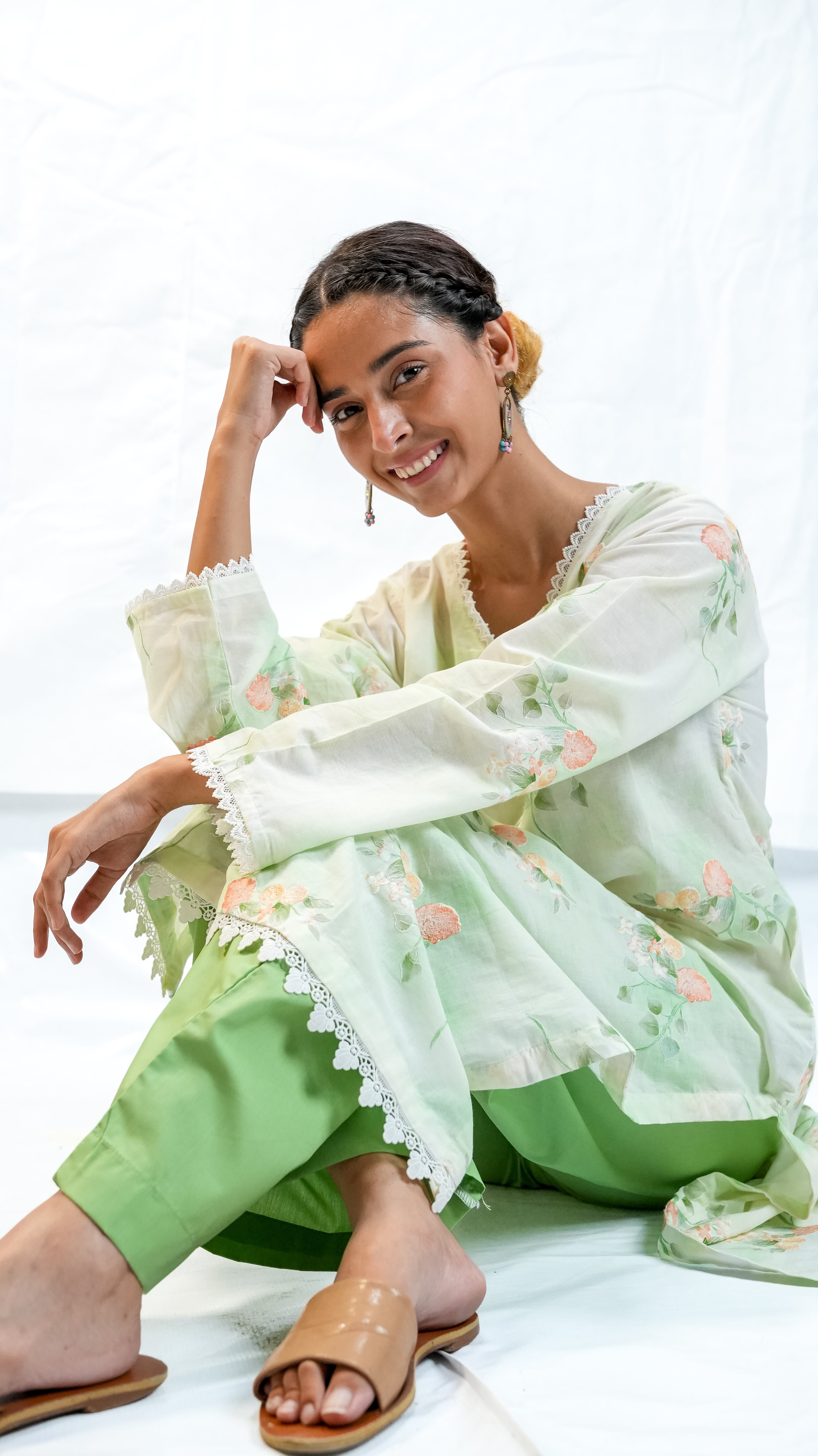 chikankari long kameez