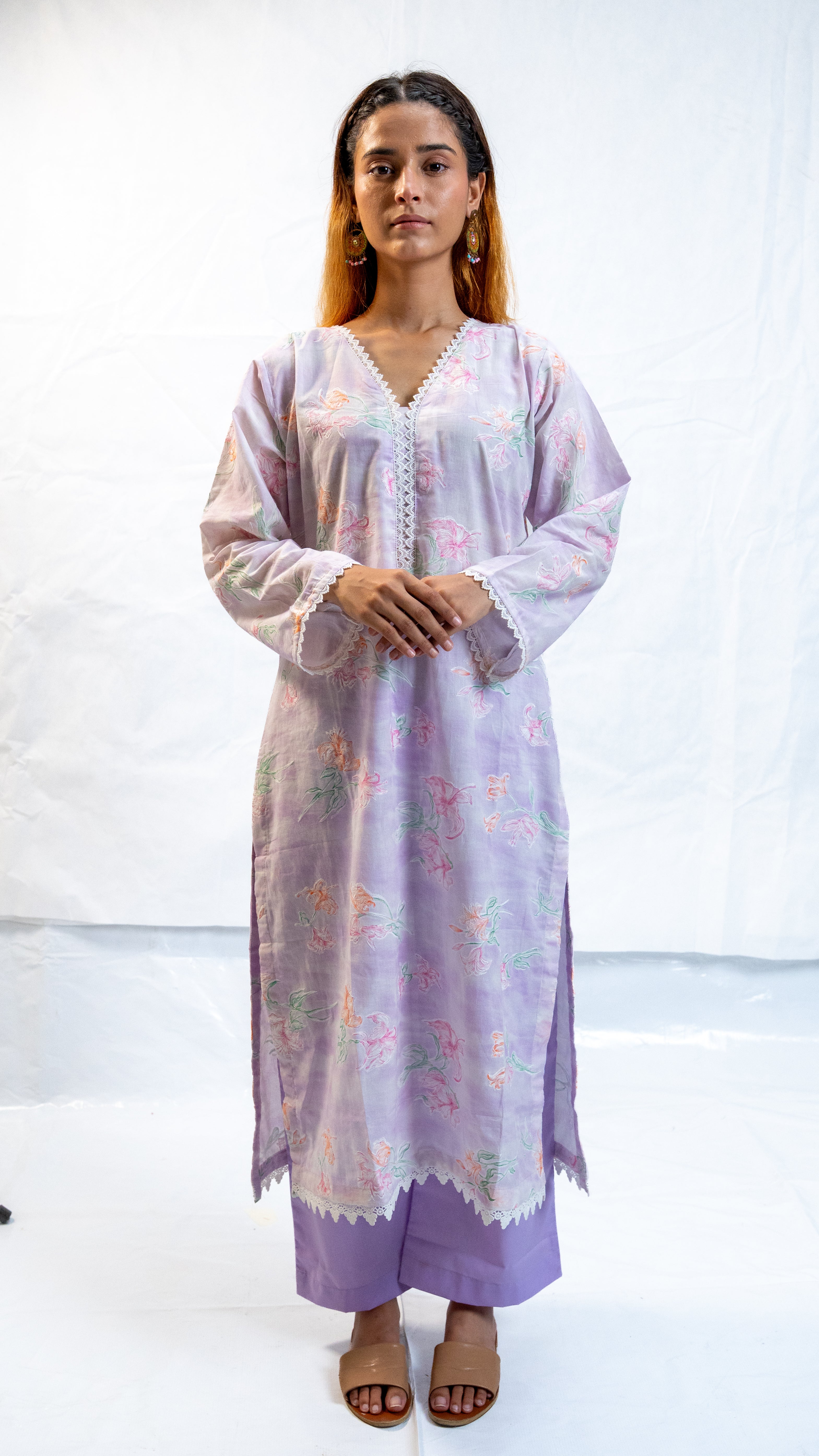 chikankari long kameez